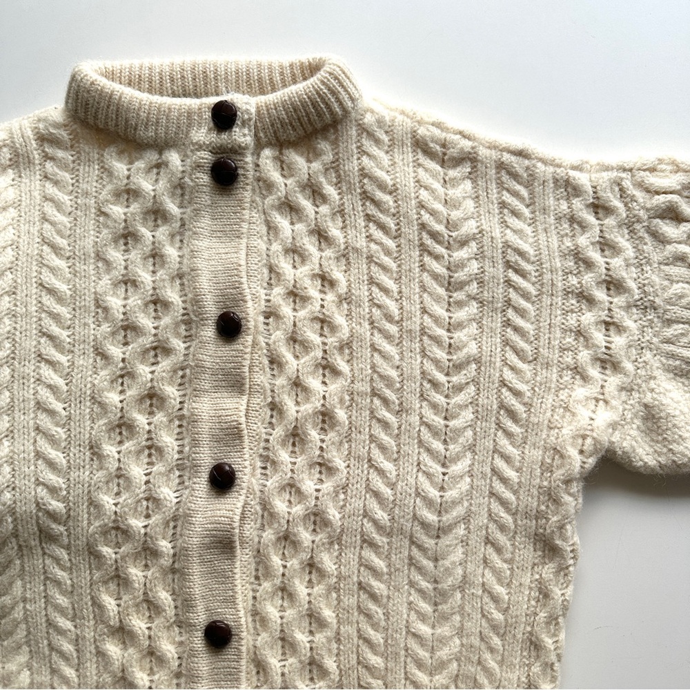 Vintage Aran Irish Fisherman Chunky Cable Knit Button-Up Cardigan - Picture 3 of 14